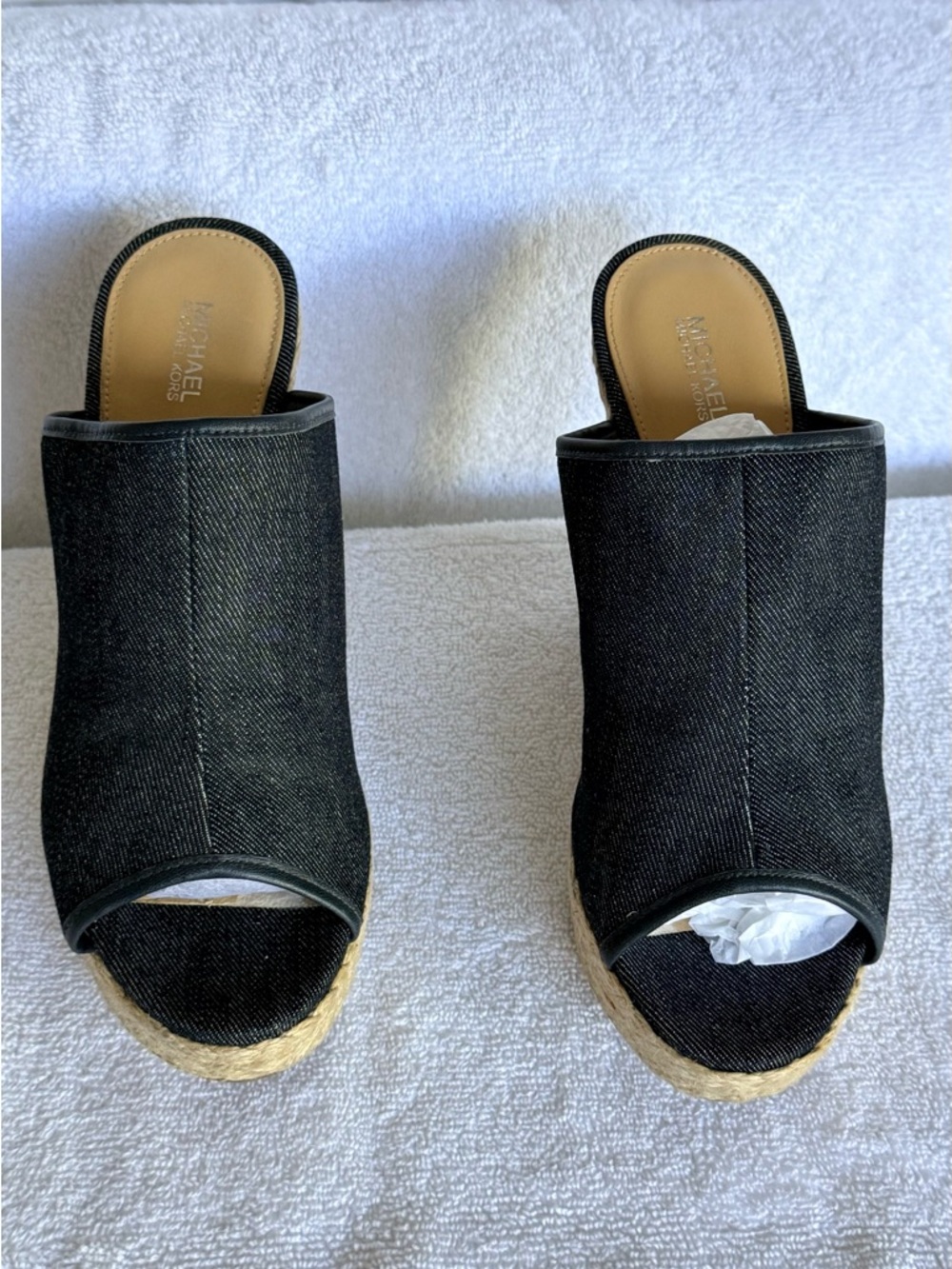 Michael Kors Black Denim Espadrille Wedge Mules